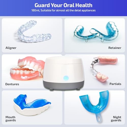 Dental Ultrasonic Retainer Cleaner Machine: 43kHz Dental Cleaning Pod - Deep Cleaning for Dentures, Mouth Guards, Aligners, Night Guards, Braces, Toothbrush Heads & Jewelry