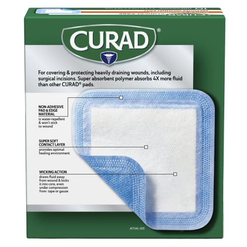 Curad Super Absorbent Wound Pad, Medium, 4" x 4", 10 Count 4" X 4"