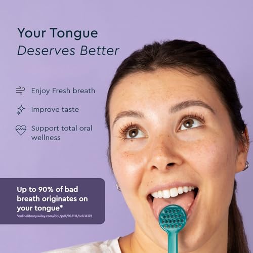 RADIUS Tongue Cleaner - Professional 2-in-1 Tongue Scraper and Brush for Fresh Breath - BPA-Free and Non-Toxic Oral Care - 3 CT - Yellow, Midnight Blue, Fuchsia Fuchsia, Midnight Blue & Yellow