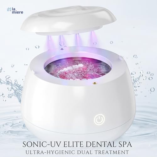 LA MIERE Upgraded 48kHz Ultrasonic Retainer Cleaner, 200ml Dental Cleaning Pod with 4 UV-C Lights & 4 Modes, Sonic Cleaner for Aligners Night Guard Mouth Guard Braces Toothbrush Jewelry, White