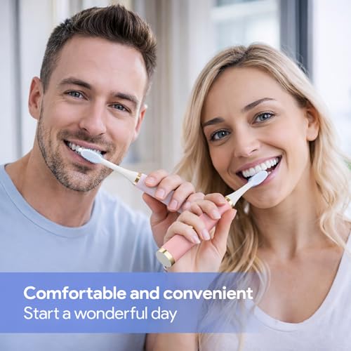2 Pack Electric Toothbrush for Adults, Travel Electric Toothbrush Includes 10 Replacement Brush Heads, 5 Modes, 2 Hours Charge for 45 Days (White & Pink)