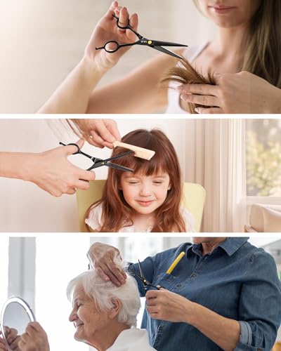 Hair Cutting Scissors Thinning Shears Kit ULG Professional Barber Hairdressing Texturizing Salon Razor Edge Scissor Japanese Stainless Steel 6.5 inch BLK BLK scissors kit