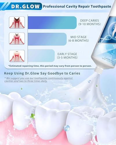 Dr. Glow Adult Cavity Repair Toothpaste, Cavity Reversing Hydroxyapatite Toothpaste, Cavity Filler for Tooth Remineralization, Tooth Decay Treatment Repair, Enamel Repair Cavity Remover, Fluoride Free 3.52 Ounce (Pack of 1)