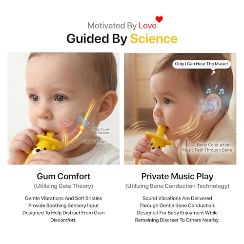 Vibrating Baby Toothbrush l Bone Conduction Music l Soft BPA-Free Silicone Oral Sensory chew Toys for Kids & Babies, 9-24 Months, Blue 1 Count (Pack of 1)
