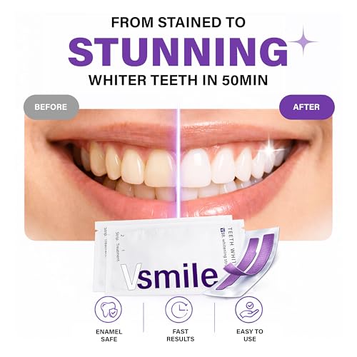 V38 Purple Teeth Whitening Strips, 28 Count Enamel Safe, Peroxide-Free Purple Teeth Whitening Strips for Sensitive Hard Yellow and Brown Tones, Reduces Stains & Smell Pack One
