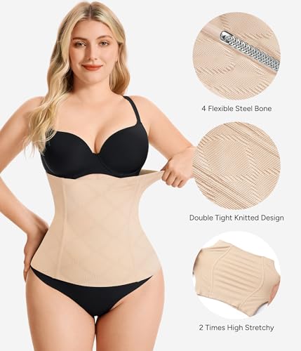 Nebility Women's Waist Trainer Tummy Control Waist Cincher Slim Body Shaper Large Beige Without Hook