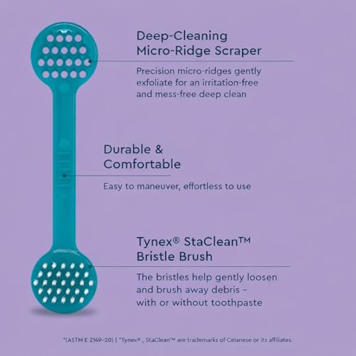 RADIUS Tongue Cleaner - Professional 2-in-1 Tongue Scraper and Brush for Fresh Breath - BPA-Free and Non-Toxic Oral Care - 3 CT - Yellow, Midnight Blue, Fuchsia Fuchsia, Midnight Blue & Yellow