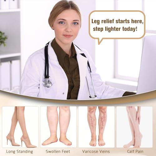 Athbavib 15-20 mmHg Thigh High Compression Socks for Women & Men C-Black(Footless) Medium