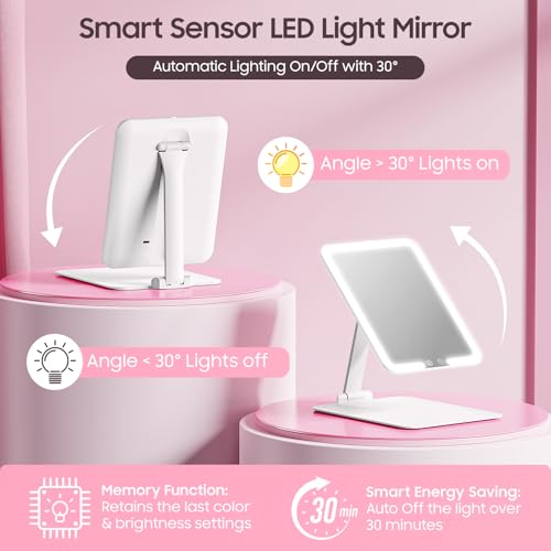 Benbilry Foldable Travel Makeup Mirror with Lights & 20X Magnifying, White
