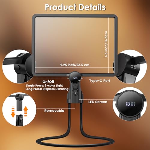 5X Page Rechargeble Hands Free Neck Magnifying Glass with Light for Reading Black