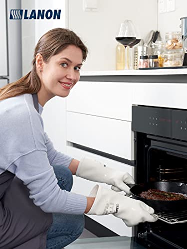 LANON Liquid Silicone Oven Mitts,Heat Resistant,Coral Air Liner,White,Large White Regular L/9