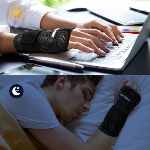 Fit Geno Carpal Tunnel Wrist Brace for Women and Men - Pain Relief for Tendonitis, Arthritis, Strain and Sprain - Adjustable Wrist Splint Support for Day & Night (Left Hand M/L)