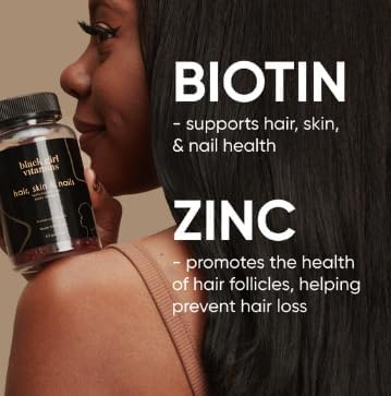 Black Girl Vitamins - Hair, Skin, and Nails Gummies with Biotin (6000 mcg), Zinc, Gelatin Free, Vitamin A, and Vitamin E - Gluten-Free. Made in The USA (Passion Fruit, 120 Count) 60 Day Supply