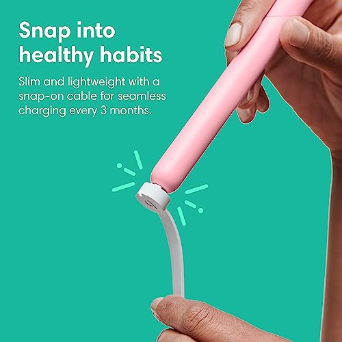 Quip Rechargeable Smart Sonic Toothbrush for Adults - Timed Electric Toothbrush with Bluetooth & Rewards App - Replaceable Brush Head, Soft Bristles, Metal Handle - Travel Toothbrush - All-Pink Pink