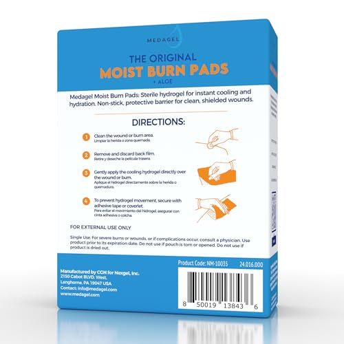 Medagel The Original Moist Burn Pad - Hydrogel Healing Pads, Soothing & Moist Skin Care Patch for Burns & Wounds, 2” x 3” Dressing 2x3
