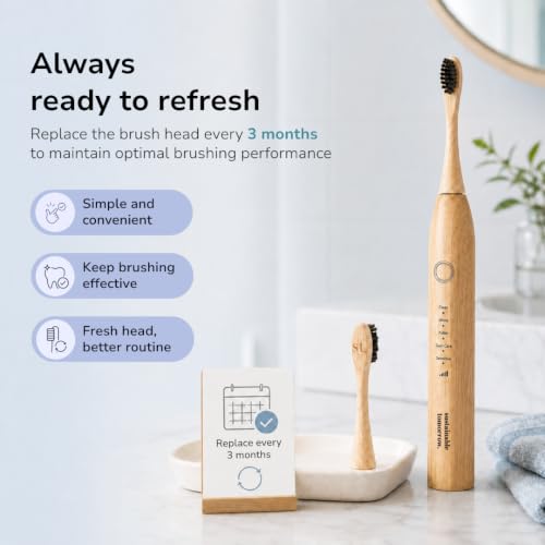 Sustainable Tomorrow Zen Bamboo Toothbrush Replacement Head – 3 Pack | Eco-Friendly Bamboo Bristles Head | Sustainable, Plastic-Free Oral Care | Compatible with Zen Toothbrush 1 Count (Pack of 3)