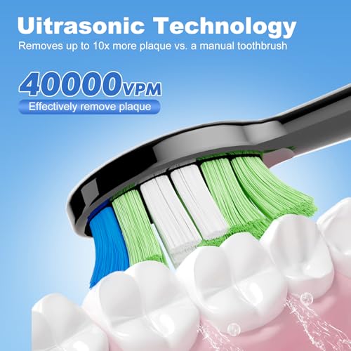 JTF Sonic Electric Toothbrush - with Travel Case and 6 Brush Heads, Fast Charging toothbrushes for 60 Days Long Lasting, 5 Modes Power Toothbrush for Women