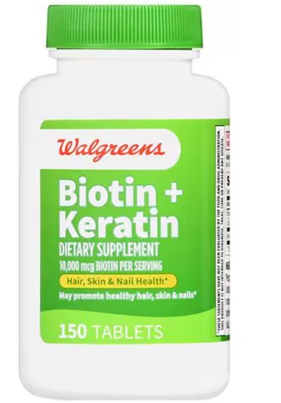 Walgreens Biotin + Keratin | 150 Count Tablets | 10mg of Biotin + 100mg of Keratin | Hair, Skin, and Nail Support Supplement