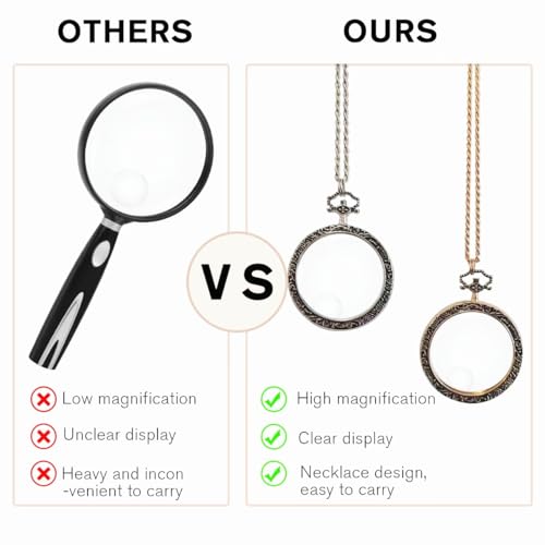 YYHSND 10X Magnifying Glass Necklace Magnifier Necklace Pendant Optical Magnifier with Chain Necklace for Library, Reading, Zooming and Jewelry