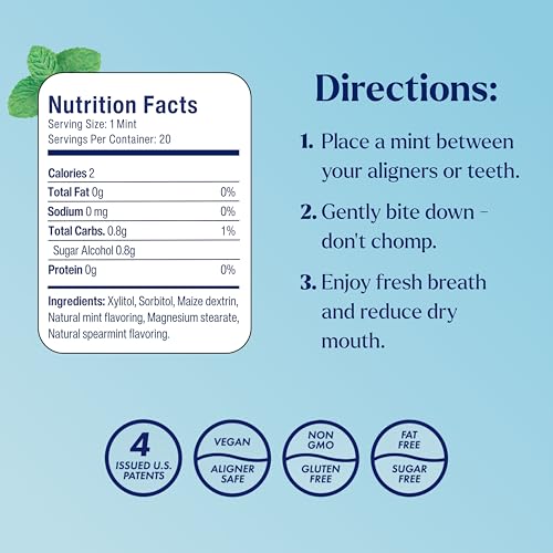 Movemints Clear Aligner Mints - Patented Aligner Seating Mints - Edible Alternative to Aligner Chewies - Spearmint Flavor - 20 Count (Pack of 7) 20 Count (Pack of 7)