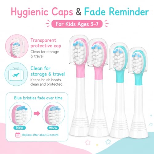 Kids Replacement Toothbrush Heads Compatible with Philips Sonicare and More Electric Toothbrush, Soft Bristles for Child 3-7, Boy and Girl 3-7 8blue&8pink