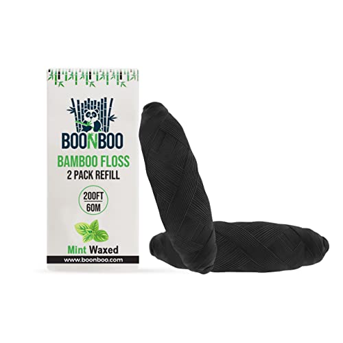 BOONBOO Bamboo Charcoal Dental Floss + 2pcs Refill + 600ct Cotton Swabs + Toothbrushes