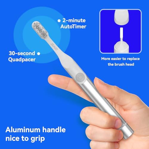 SEAGO Electric Toothbrush for Adults - 3 in 1 Holder with 8 pcs Replaceable Brush Battery Operated Travel Toothbrush kit Portable and 2 Minute Timer (Silver, Middle) (Pack of 2) Silver 1 Count (Pack of 2)