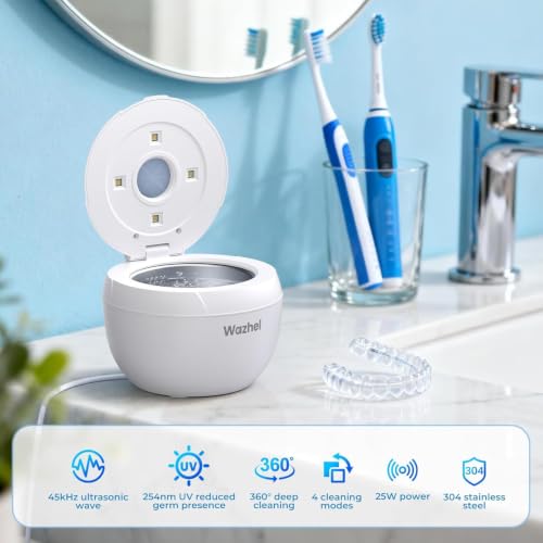 Ultrasonic Retainer Cleaner Machine, 45kHz Cleaner & 4 Modes, White