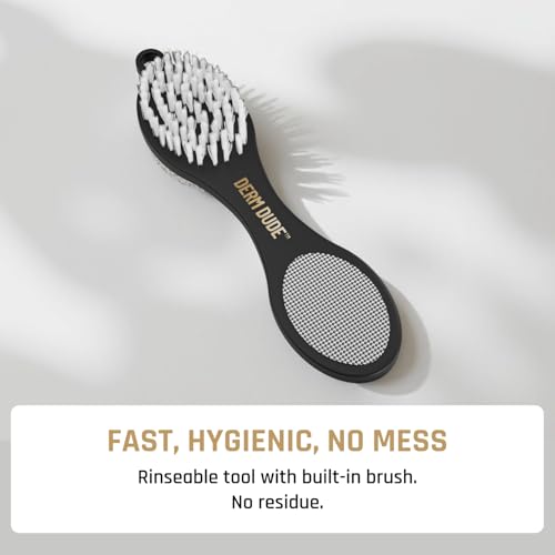 Derm Dude 4-in-1 Foot Scrubber & Heel Repair Tool | Foot File Callus Remover for Feet | Pedicure Tool with Metal File, Pumice Stone, Emery Board & Cleaning Brush to Soften & Smooth Rough, Dry Feet