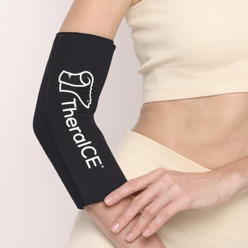 TheraICE Elbow Ice Pack Wrap, Tennis Elbow Compression Sleeve, Women & Men Black Large/X-Large