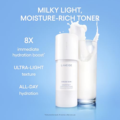 LANEIGE Cream Skin Toner & Moisturizer: Lightweight Refillable Korean Milky Toner with Ceramide & Peptide for Hydration, Firming, & Barrier Support 1.69 fl. oz. / 50 ml: Mini Travel Size