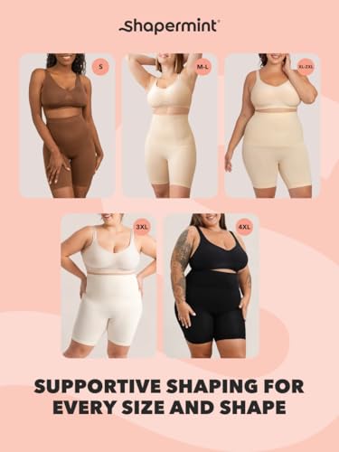 SHAPERMINT Shapewear for Women - High-Waisted Shapewear Tummy Control Shorts, Thigh Slimmer, Underwear for Women X-Large-XX-Large Black