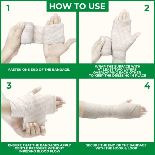 D&H Medical Elastic Bandage Wrap-4 Pack Premium Elastic Bandages with Closure | 2 Rolls of Each Size(4 Inch x 4.6 Meter & 6 Inch x 4.6 Meter),Compression Bandage for Wrist, Calf, Ankle, Foot