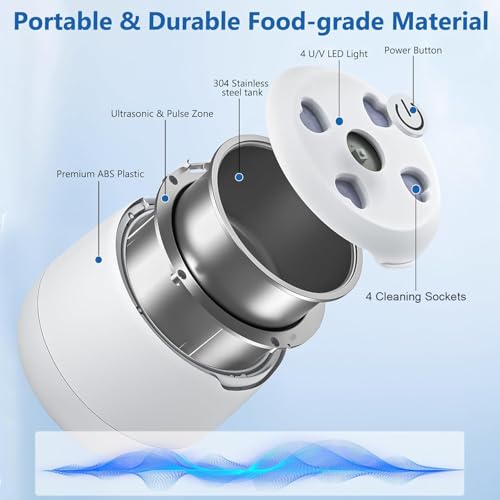 Ultrasonic Retainer Cleaner - Retainer Cleaner Machine for Dentures,250ml Mouth Guard Cleaner, Aligner Cleaner, Braces,Toothbrush Heads Cleaner, 2 Modes Dental Cleaning Pod