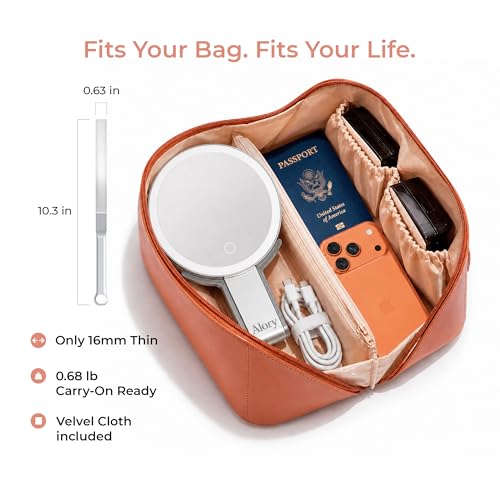 Alory Travel Makeup Mirror with Light, 10X Magnifying Back Side and Rechargeable