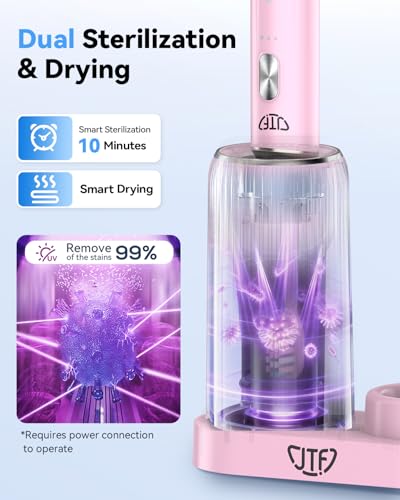 JTF Sonic Electric Toothbrush for Adults with UV Sanitizing & Drying Base Pink