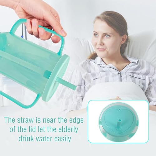 4 Pcs Adult Sippy Cups for Elderly, 12 oz Plastic Spill Proof Cup，Sippy Cups for Adults， Elderly Drinking Cups, with 2 Handles Straw and Lid for Adults Hospital Disabled Dysphagia Patients