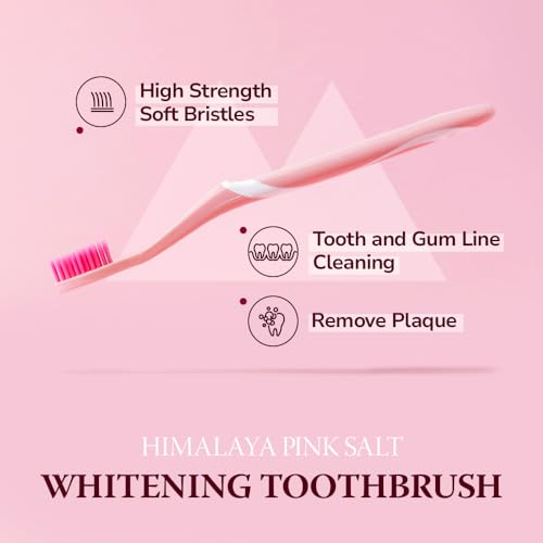 HIMALAYA PINKSALT Intensive Whitening Toothpaste 4.2oz 3Pack + HIMALAYA PINKSALT Natural Toothbrush 4Counts, Teeth Whitening Toothpaste, Medium Toothbrushes