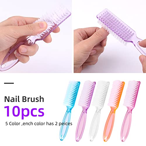 10 Pieces Handle Grip Nail Brush Fingernail Cleaner Pedicure Handle Grip Nail Brushes, Colorful Long Handle Nail Cleaning Brushes Fingernail Scrub Manicure Tool
