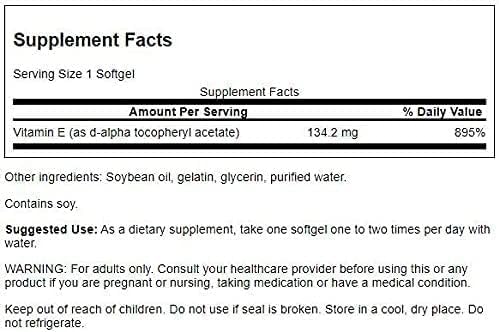 Swanson Natural Vitamin E, Heart and Tissue Support, 200 IU, 100 Softgels | Supplement Supporting Heart and Tissue Protection, an Essential Nutrient Promoting Overall Health and Wellness