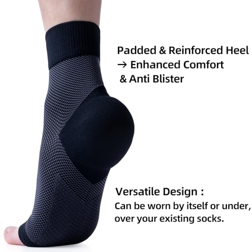 Ankle Compression Sleeve (Cushioned Heel & Firm Support) - Plantar Fasciitis Brace - Open Toe Compression Socks for Swelling, Sprain, Neuropathy, 20-30 mmHg Small 6 Pairs - Black