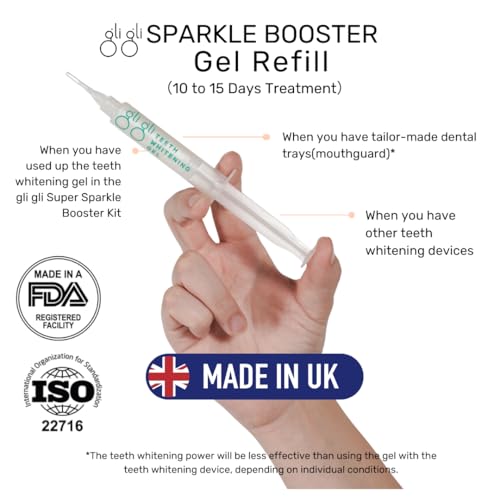 Sparkle Booster Gel Refill Teeth Whitening Gel - 2 x 5ml Pap Whitening Gel Syringes, Peroxide Free, Gels Made in UK - 10 to 15 Days Treatment, for Sensitive Teeth, Milky
