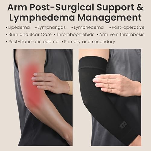 MGANG Medical Compression Arm Sleeve 20-30 mmHg, Lymphedema & Post-Surgery Black (20-30 Mmhg Without Silicone) XX-Large(Single)