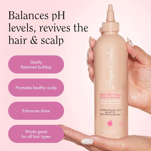 Rizos Curls Apple Cider Vinegar Scalp & Hair Rinse, Clarifies to Remove Product Buildup, Balance Oils, Revive Hair & Scalp, Enhances Softness & Shine, 10 oz ACV Rinse