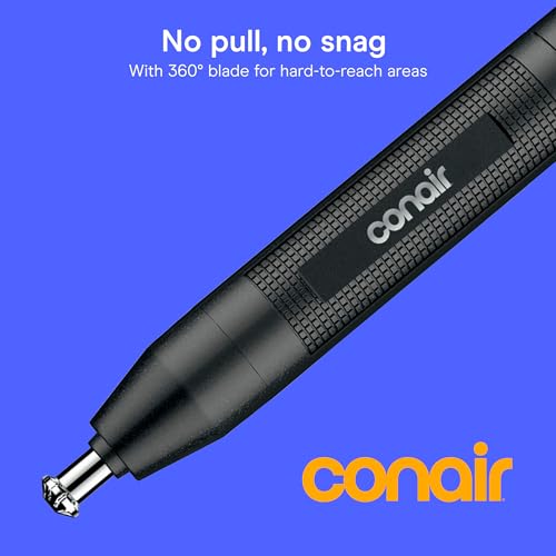 ConairMAN Ear and Nose Hair Trimmer for Men, Cordless, 360° Bevel Blade Black/Silver 1 Count (Pack of 1)