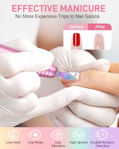 Electric Nail Drill 20000RPM Portable Nail File Nail for Acrylic Gel Nail Light Pink