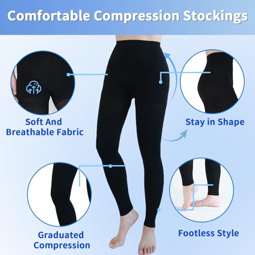 Medical Compression Leggings for Women & Men, 20-30mmHg Compression Tights X-Large Footless/Black