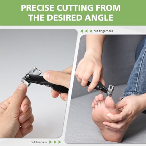 BALUCA 360° Rotating Jaw Toenail Clippers for Thick Nails for Seniors - Comfortable Grip Handle Fingernail Clippers, Upgraded Design Nail Cutters Trimmer for Men and Women