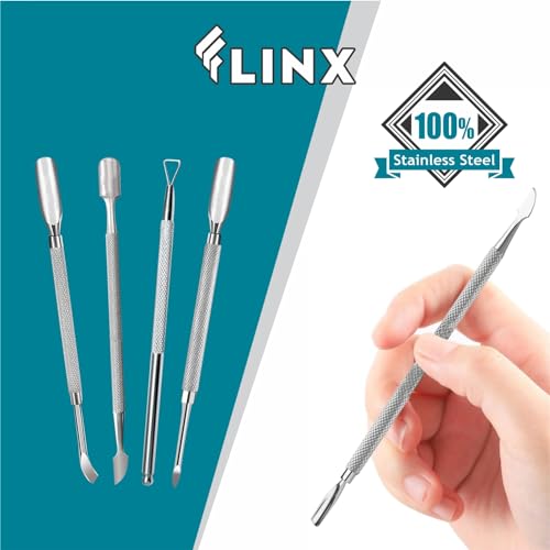 FLINX Metal Cuticle Pusher Tool 4 Pcs Nail Manicure Tools Nail Tᴏols for Manicure & Pedicure, Metal Cuticle Pushers and Scraper, Nails Cuticles Pusher Cuticle Tools for Nails Pusher Set 1