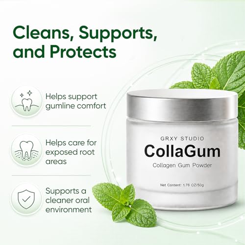 Collagen Tooth Powder, Collagen Gum Powder with Hydroxyapatite & Natural Vitamins for Daily Gumline Care, Peppermint Oral Care Powder for Brushing Routine, 1.76oz
